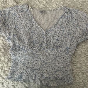 Blue and white floral crop top